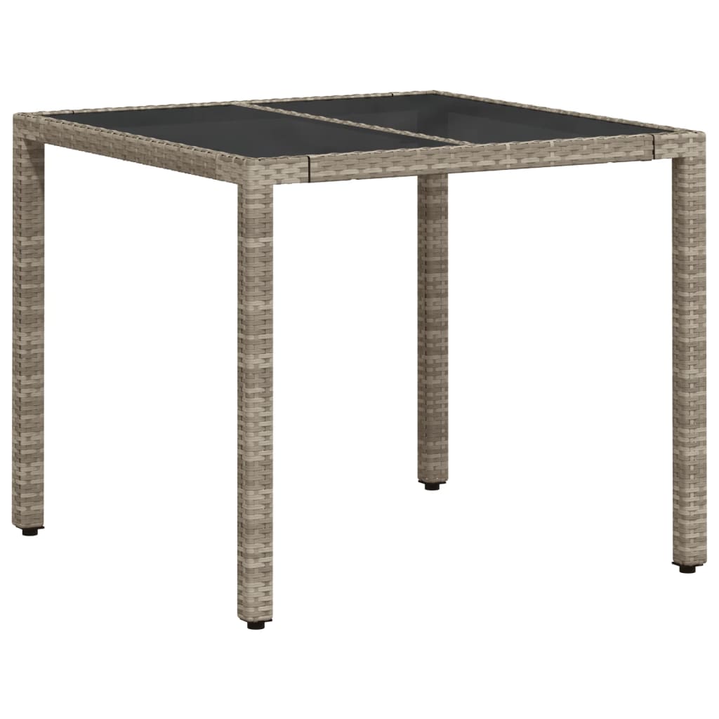 Table de jardin avec dessus en verre gris clair résine tressée