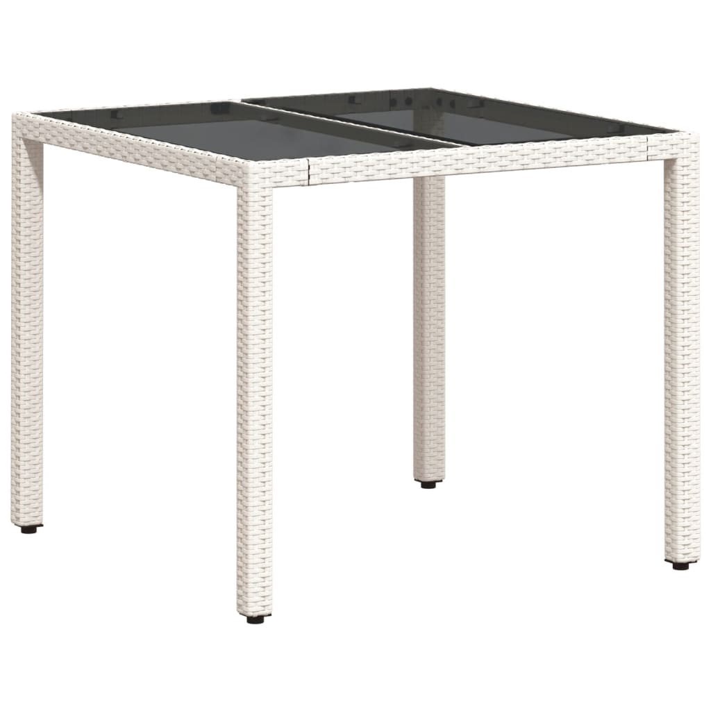 Table de jardin dessus en verre blanc 90x90x75cm résine tressée