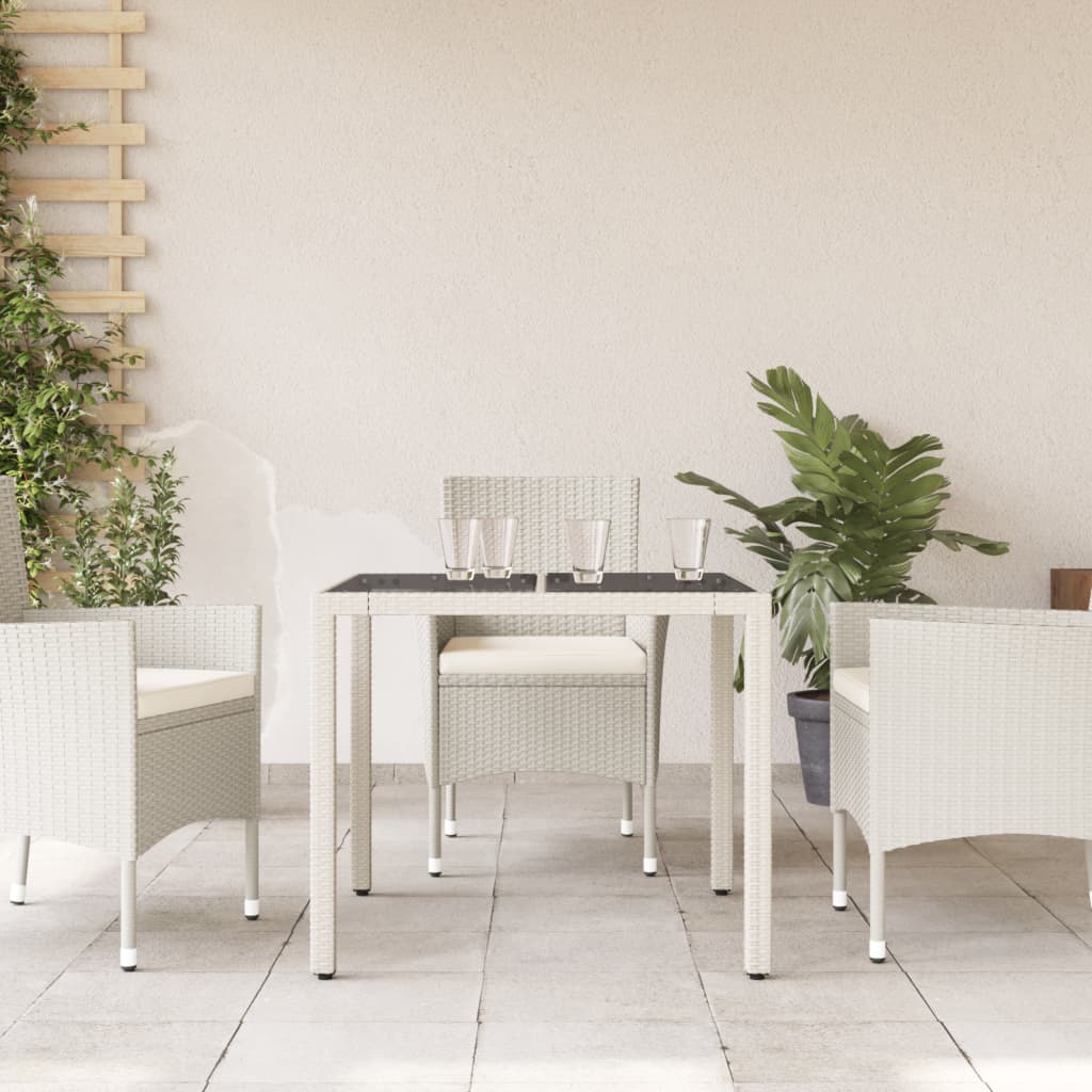 Table de jardin dessus en verre blanc 90x90x75cm résine tressée