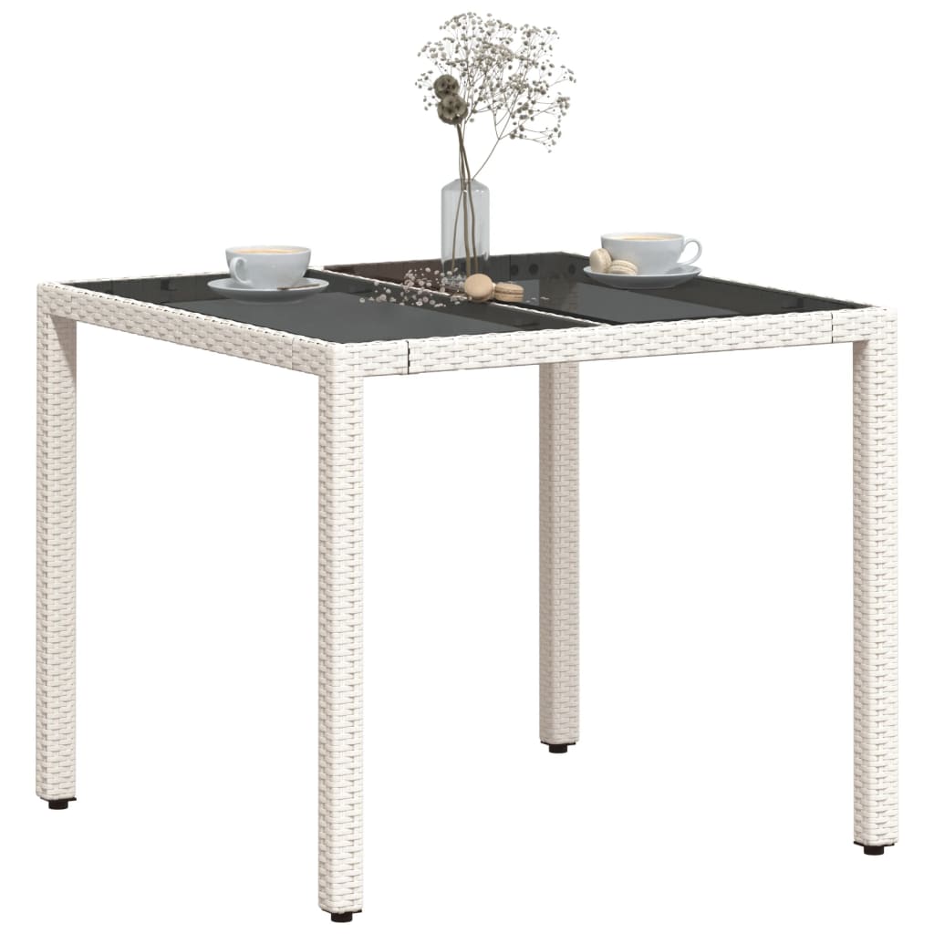 Table de jardin dessus en verre blanc 90x90x75cm résine tressée