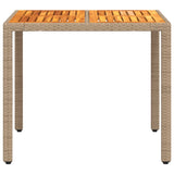 Table de jardin beige 90x90x75 cm résine tressée et bois acacia