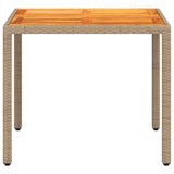 Table de jardin beige 90x90x75 cm résine tressée et bois acacia