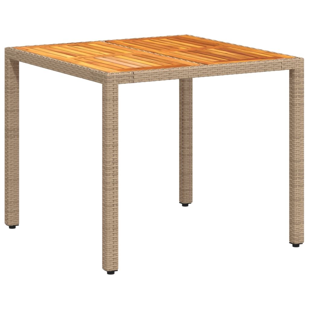 Table de jardin beige 90x90x75 cm résine tressée et bois acacia