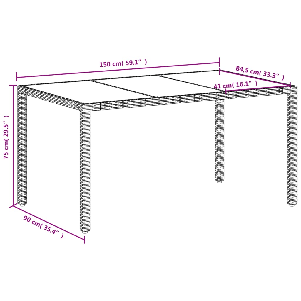 Table de jardin avec dessus en verre blanc résine tressée