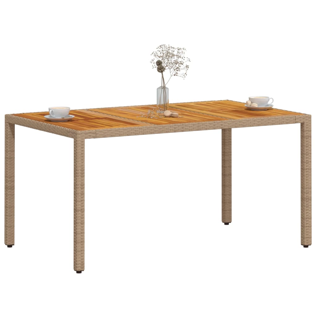 Table de jardin beige 150x90x75 cm résine tressée bois d'acacia