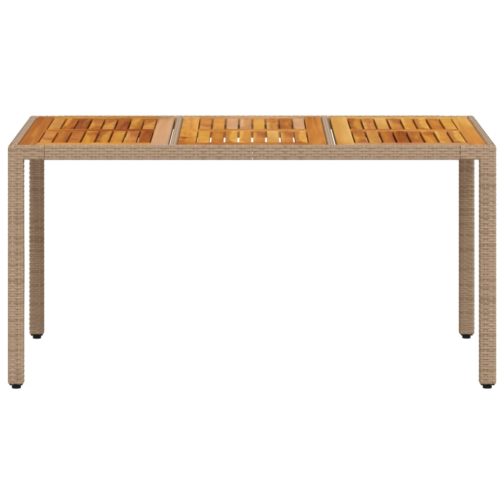 Table de jardin beige 150x90x75 cm résine tressée bois d'acacia