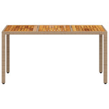 Table de jardin beige 150x90x75 cm résine tressée bois d'acacia