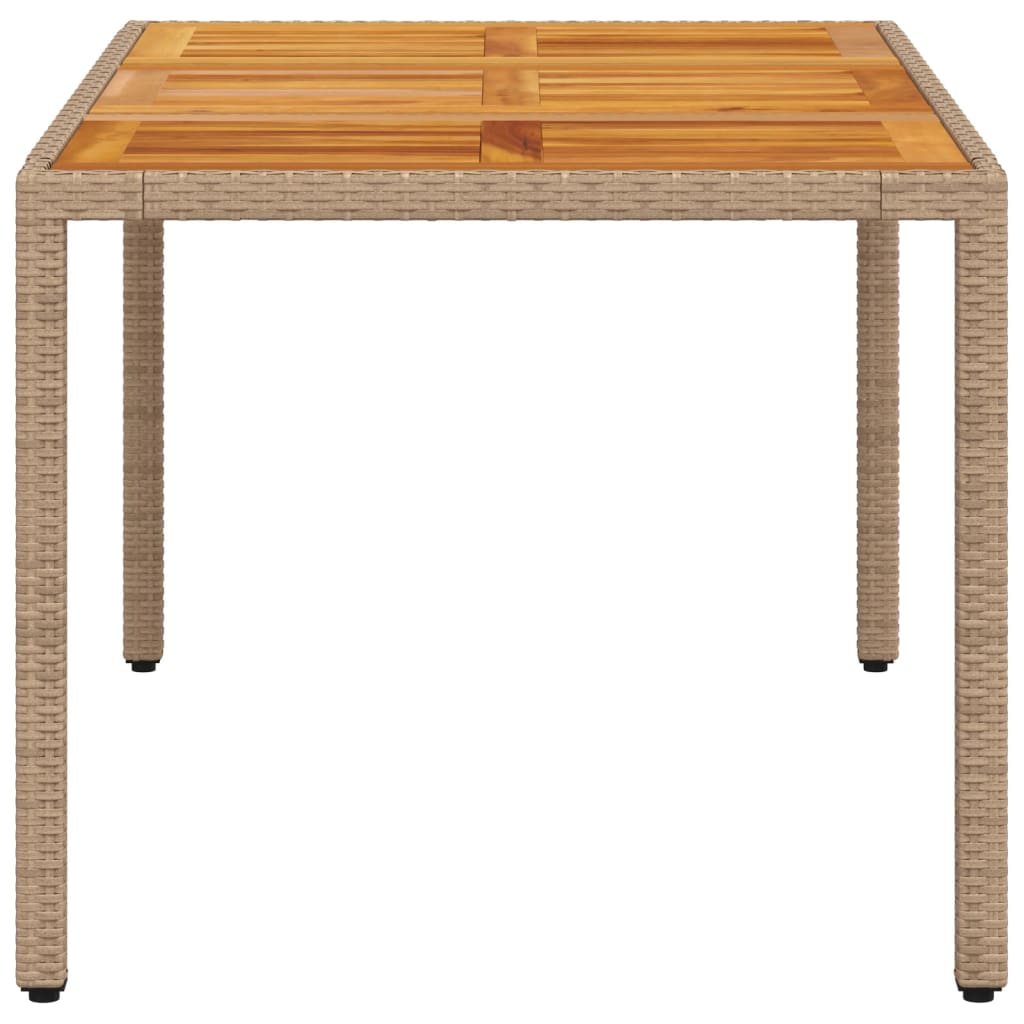 Table de jardin beige 150x90x75 cm résine tressée bois d'acacia