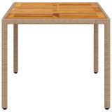 Table de jardin beige 150x90x75 cm résine tressée bois d'acacia