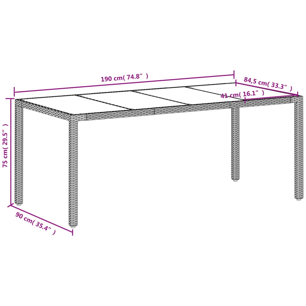 Table de jardin avec dessus en verre blanc résine tressée