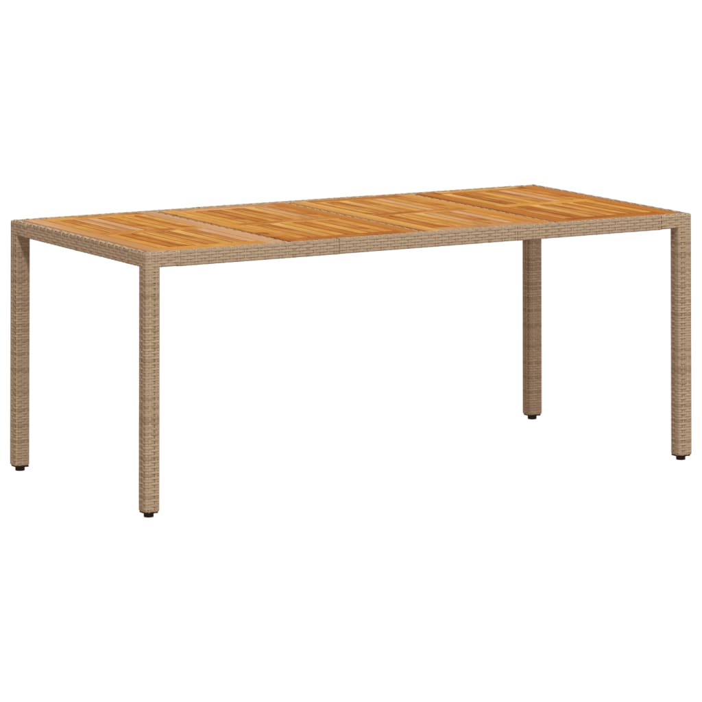 Table de jardin beige 190x90x75 cm résine tressée bois d'acacia