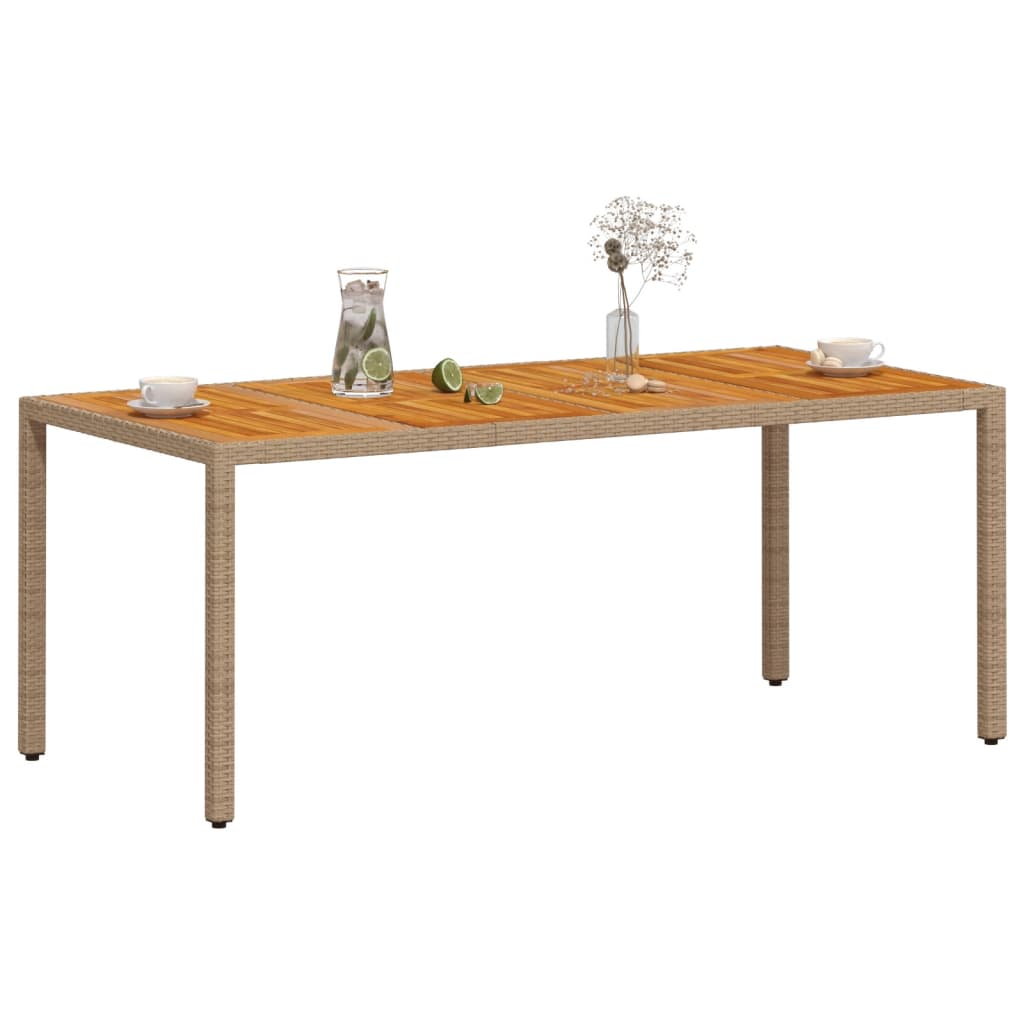 Table de jardin beige 190x90x75 cm résine tressée bois d'acacia