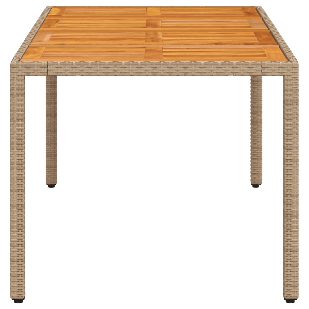 Table de jardin beige 190x90x75 cm résine tressée bois d'acacia