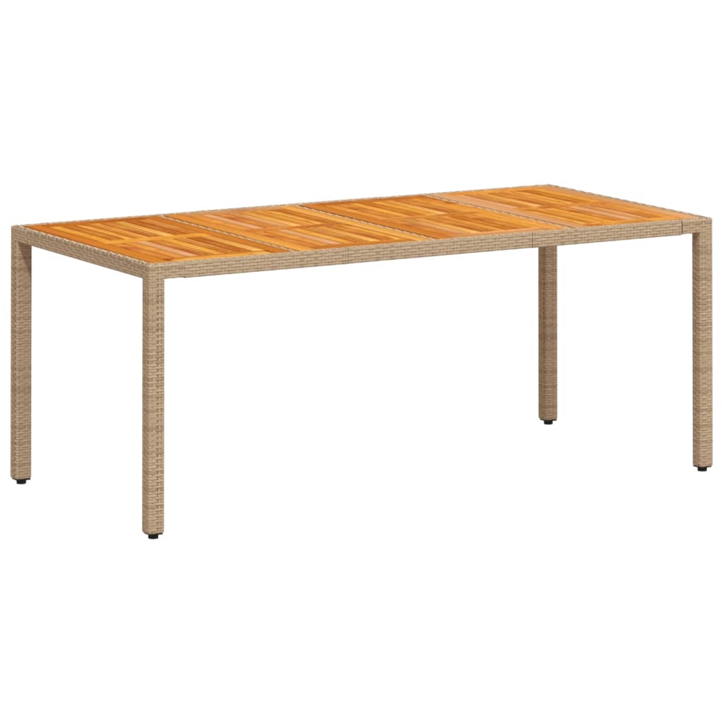 Table de jardin beige 190x90x75 cm résine tressée bois d'acacia