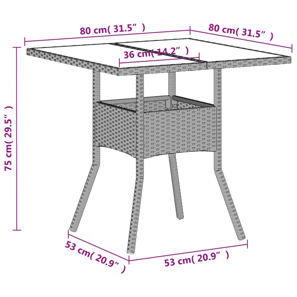 Table de jardin avec dessus en verre gris clair résine tressée