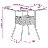 Table de jardin dessus en verre blanc 80x80x75cm résine tressée