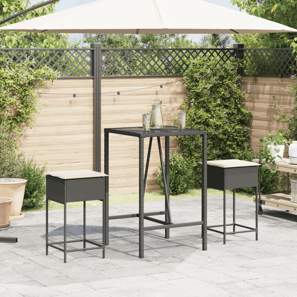 Tabourets de bar jardin coussins lot de 2 noir résine tressée