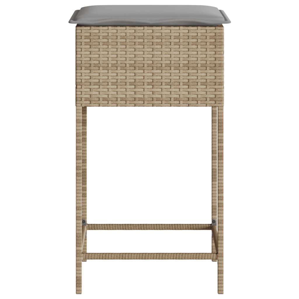 Tabourets de bar jardin avec coussins lot de 2 beige poly rotin