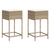 Tabourets de bar jardin avec coussins lot de 2 beige poly rotin