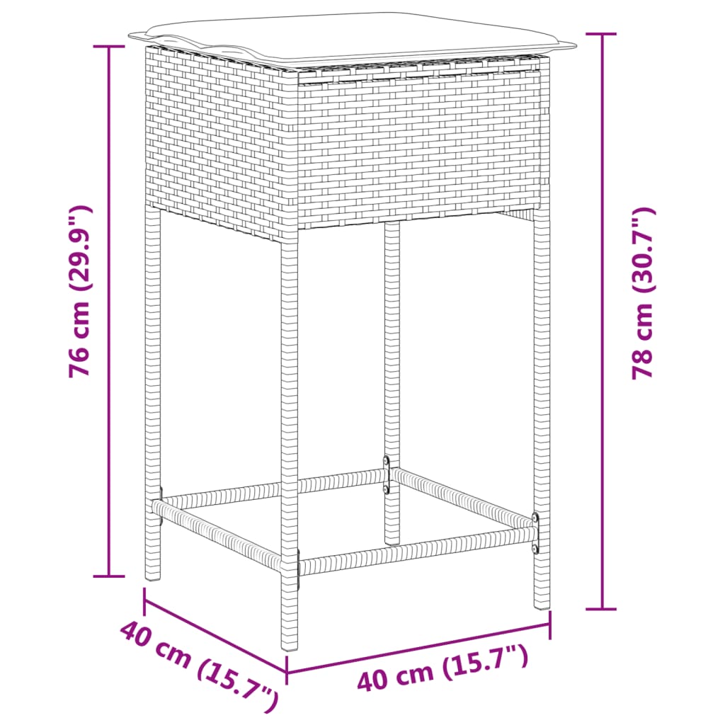 Garten-Barhocker mit Kissen, 2er-Set, hellgraues Rattan