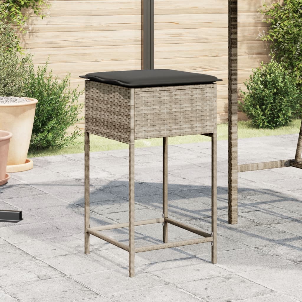 Garten-Barhocker mit Kissen, 2er-Set, hellgraues Rattan