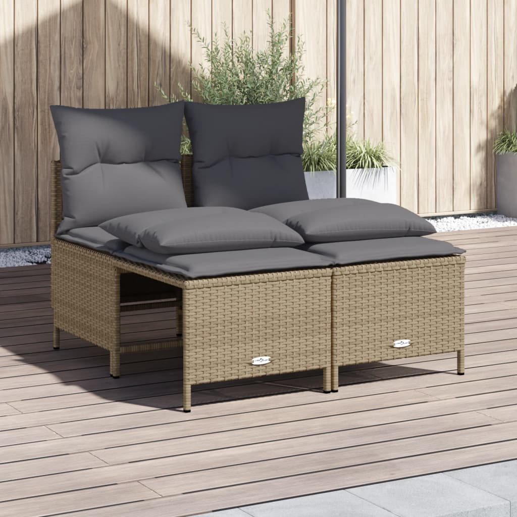 Salon de jardin avec coussins 4 pcs beige résine tressée