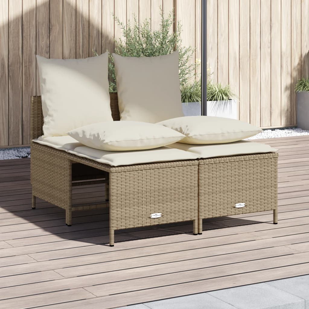 Salon de jardin avec coussins 4 pcs beige résine tressée