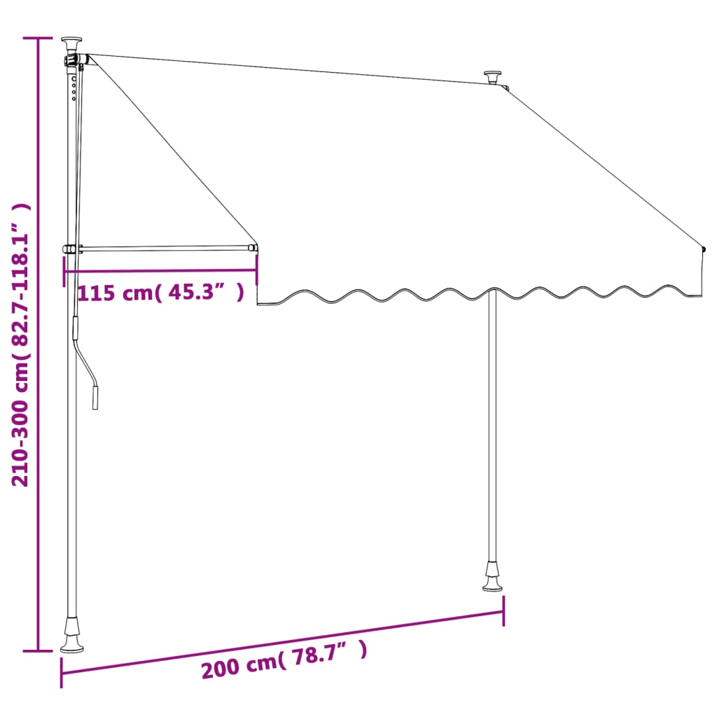 Anthrazitfarbene einziehbare Markise 200x150 m aus Stoff und Stahl