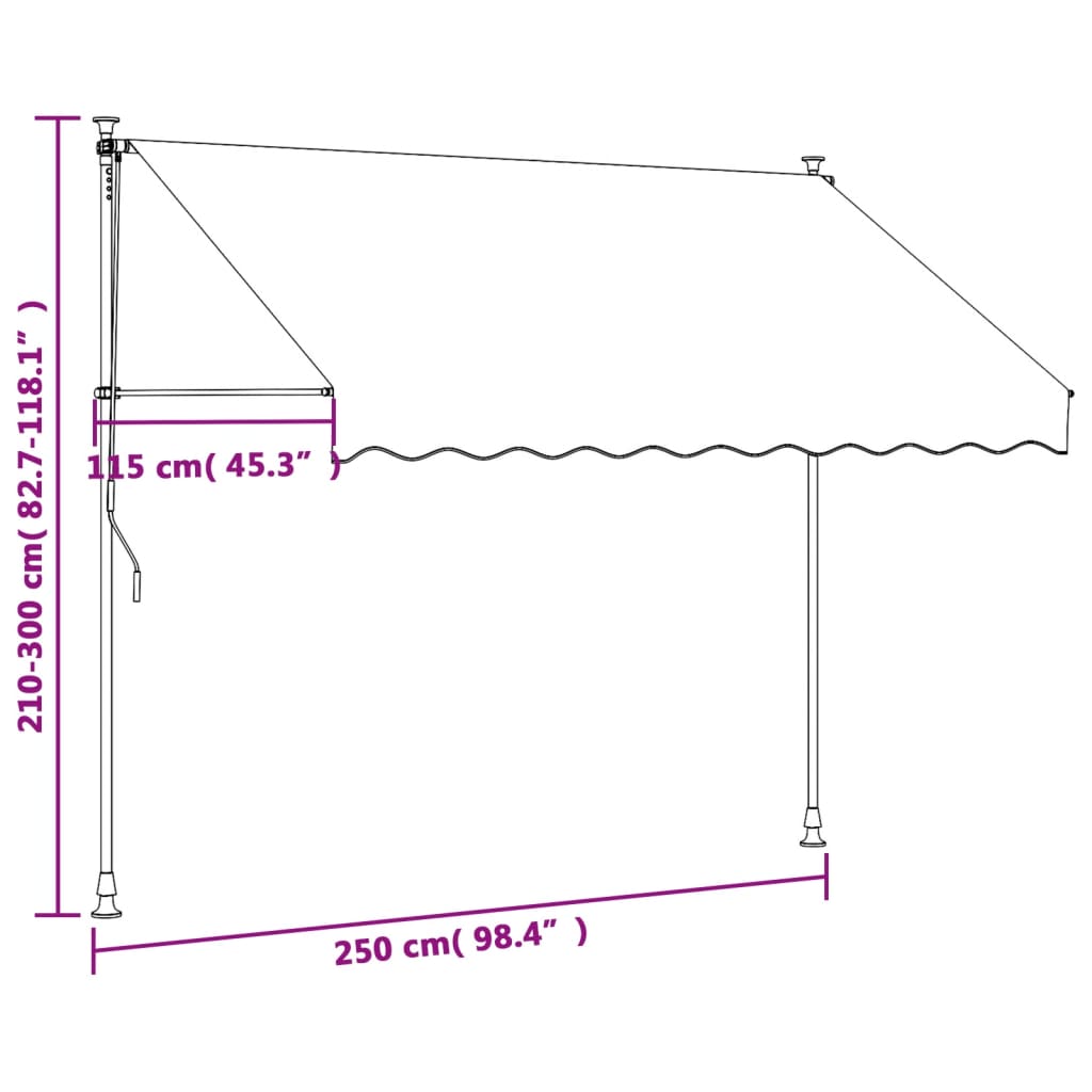 Auvent rétractable anthracite 250x150 m tissu et acier