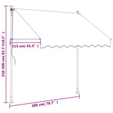 Cremefarbene einziehbare Markise 200 x 150 m aus Stoff und Stahl