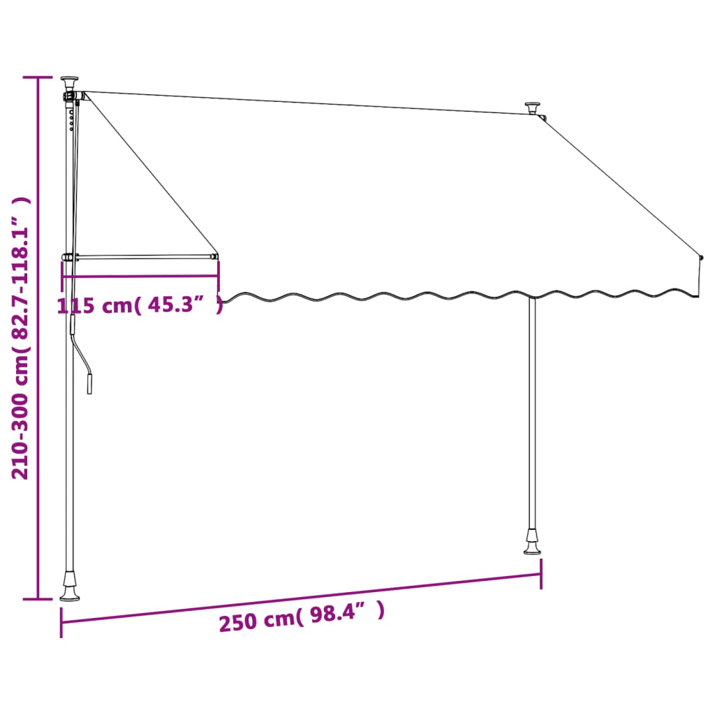 Auvent rétractable crème 250x150 m tissu et acier