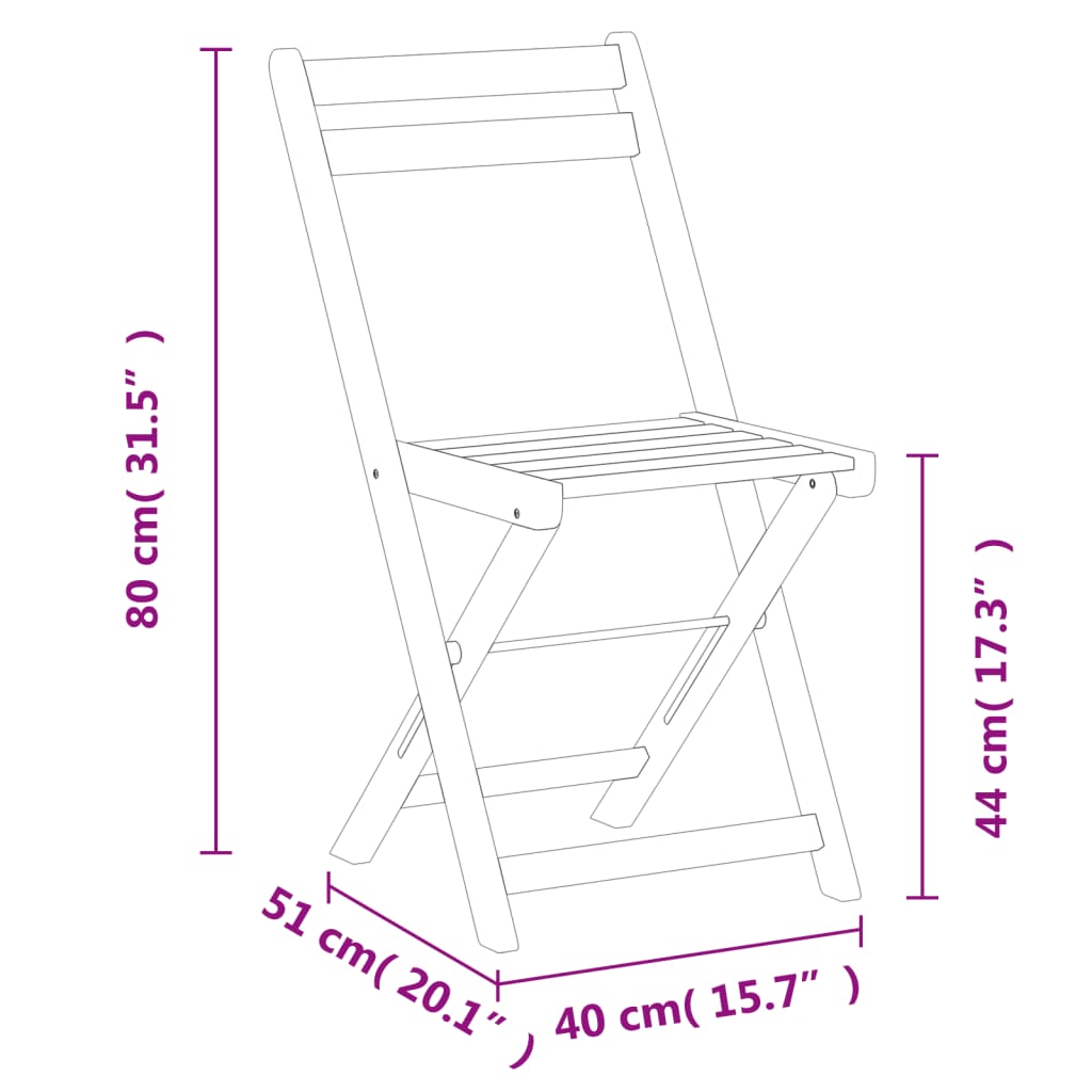 Chaises de bistrot pliantes lot de 4 bois d'acacia solide