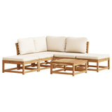 Salon de jardin 6 pcs avec coussins bois d'acacia solide