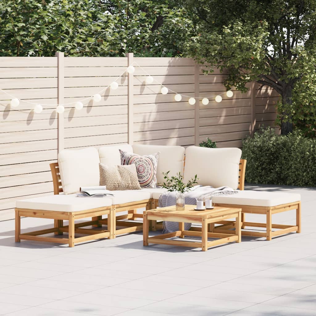 Salon de jardin 6 pcs avec coussins bois d'acacia solide