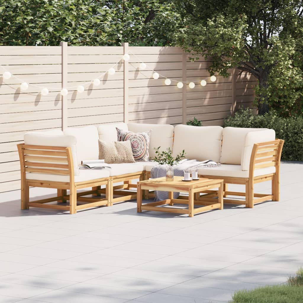 Salon de jardin 6 pcs avec coussins bois d'acacia solide