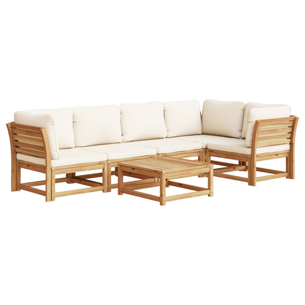 Salon de jardin 6 pcs avec coussins bois d'acacia solide