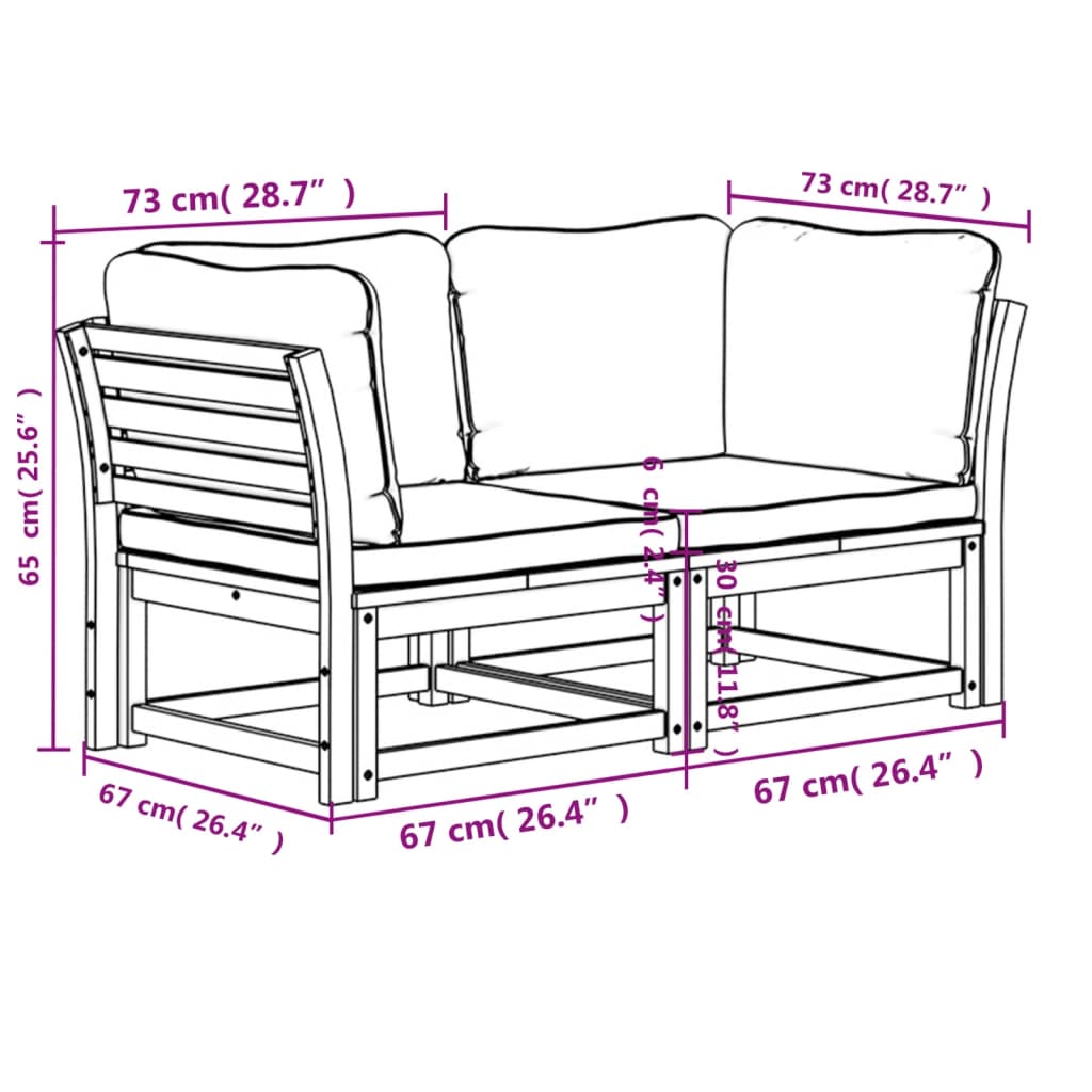 Gartensofa mit 2-Sitzer-Kissen aus massivem Akazienholz