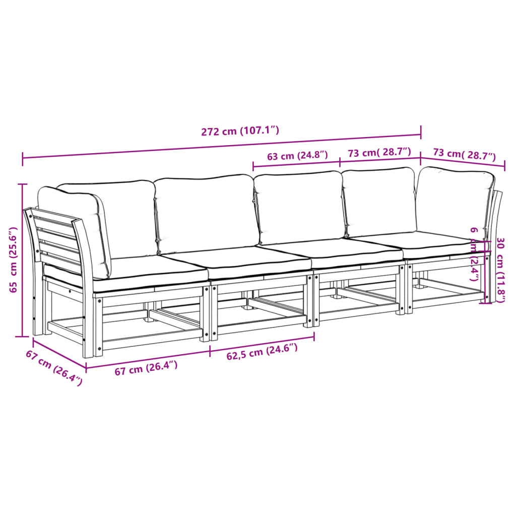 Salon de jardin 4 pcs avec coussins Bois d'acacia solide