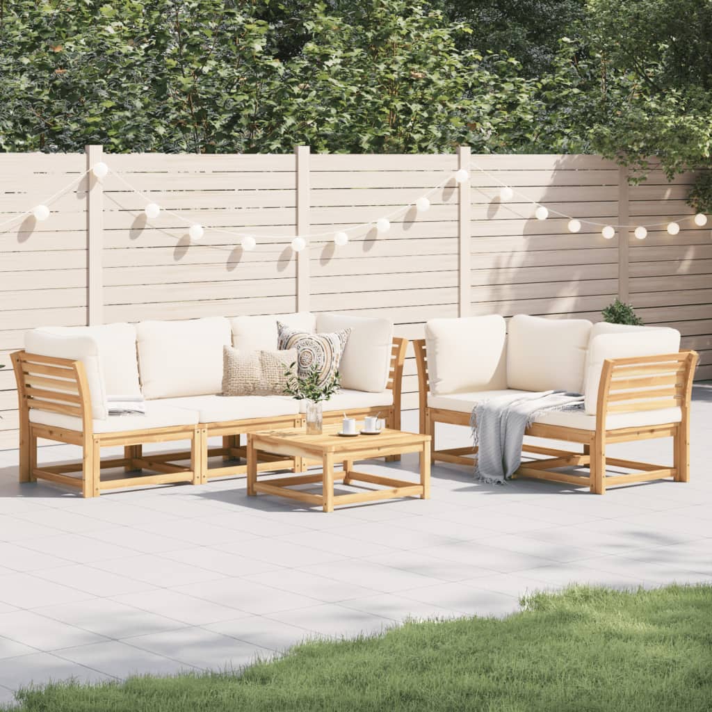 Salon de jardin 6 pcs avec coussins bois d'acacia solide