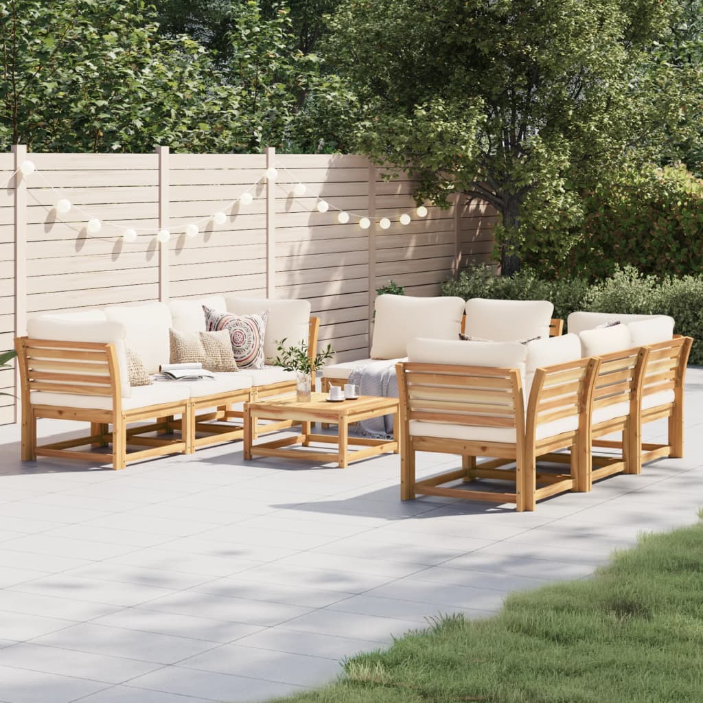 Salon de jardin avec coussins 9 pcs bois massif d'acacia