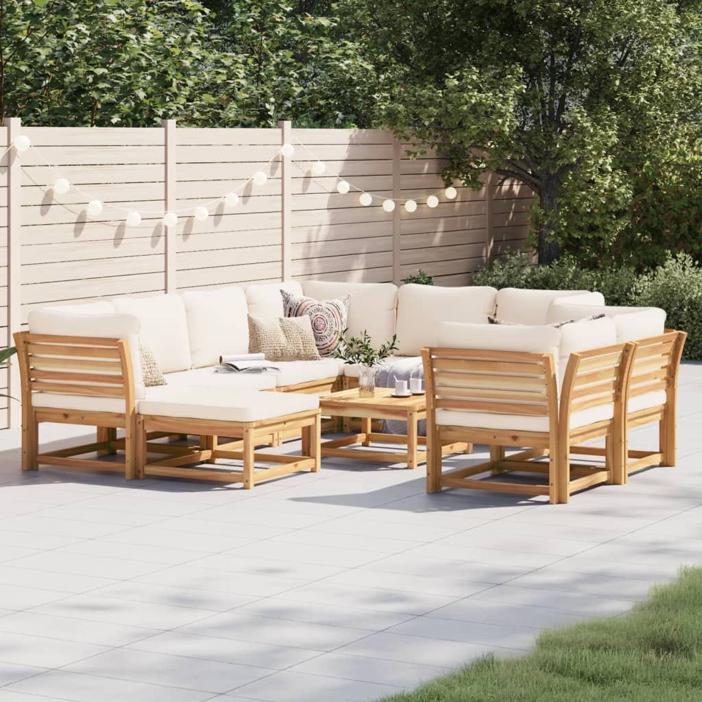 Salon de jardin avec coussins 10 pcs bois massif d'acacia