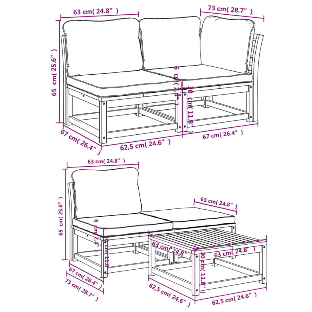 Salon de jardin avec coussins 9 pcs bois massif d'acacia