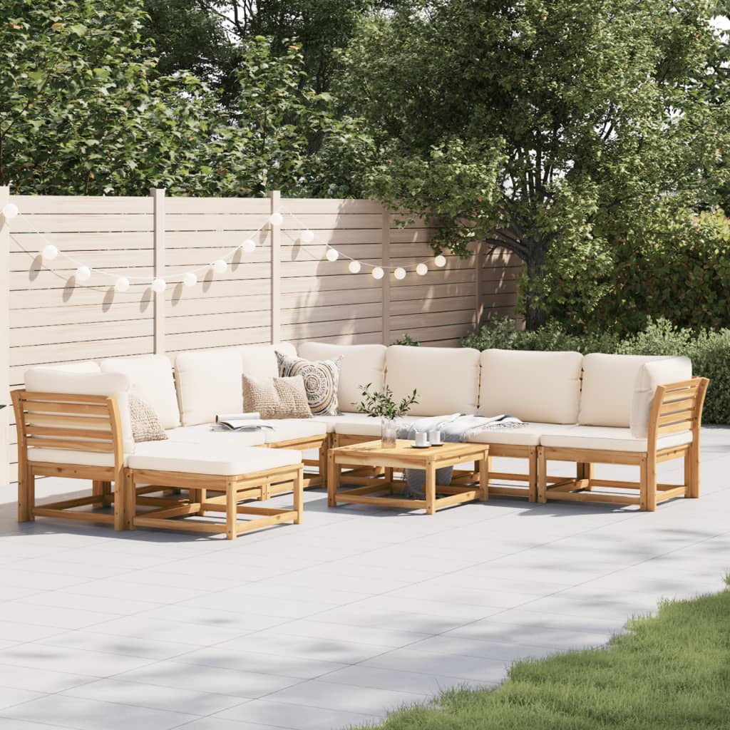 Salon de jardin avec coussins 9 pcs bois massif d'acacia