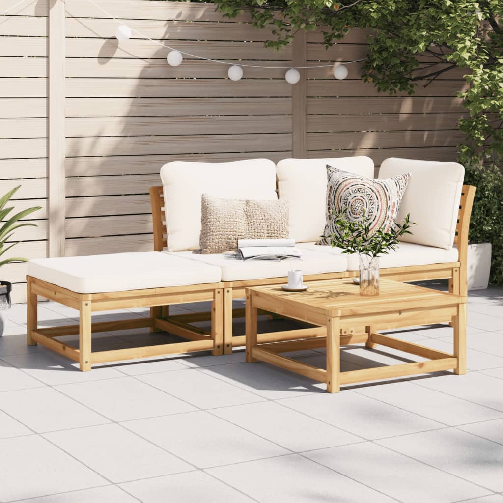 Salon de jardin 3 pcs avec coussins bois massif d'acacia