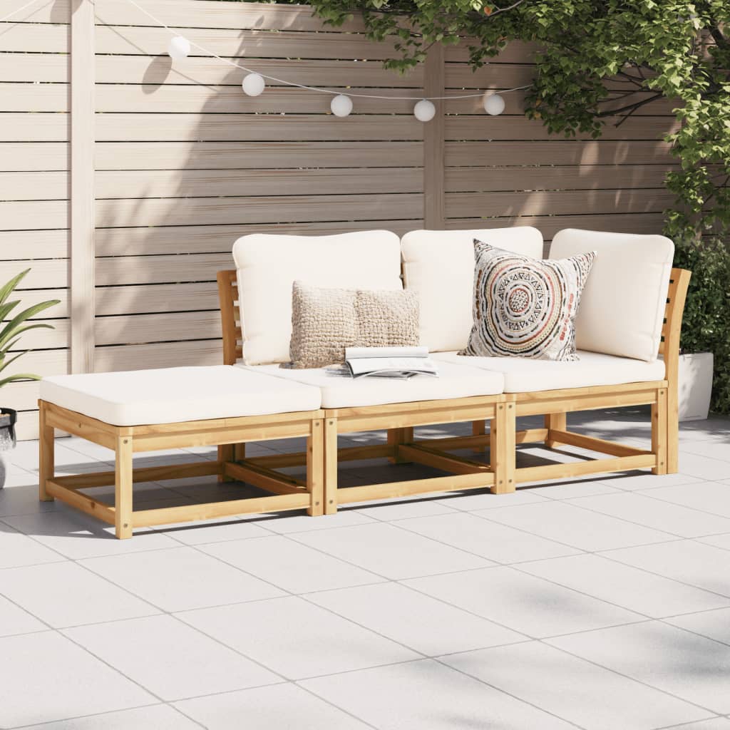 Salon de jardin 3 pcs avec coussins bois massif d'acacia