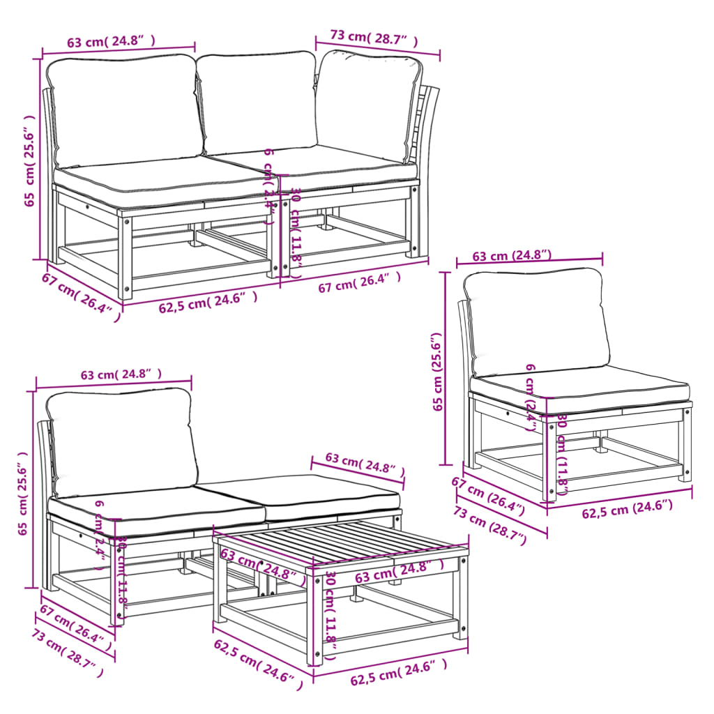 Salon de jardin avec coussins 8 pcs bois massif d'acacia