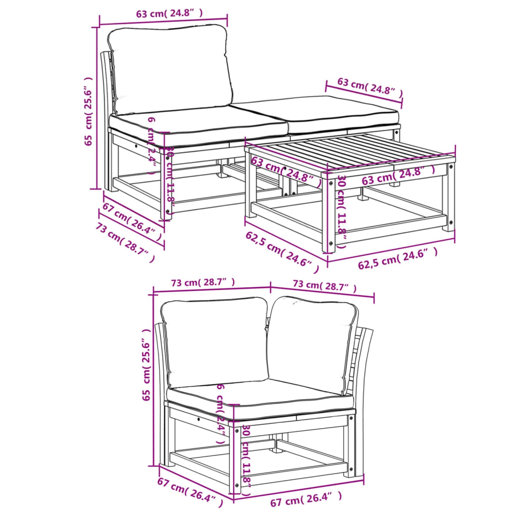 Salon de jardin 4 pcs avec coussins Bois d'acacia solide