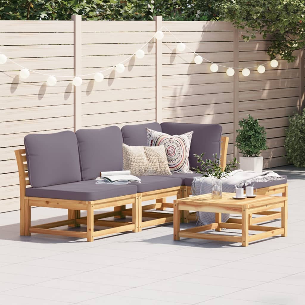 Salon de jardin avec coussins 5 pcs Bois d'acacia solide