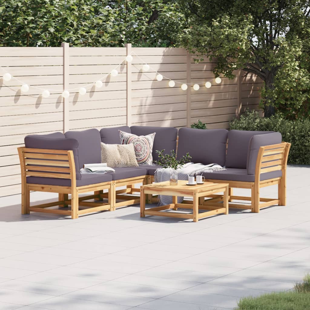 Salon de jardin 6 pcs avec coussins bois d'acacia solide