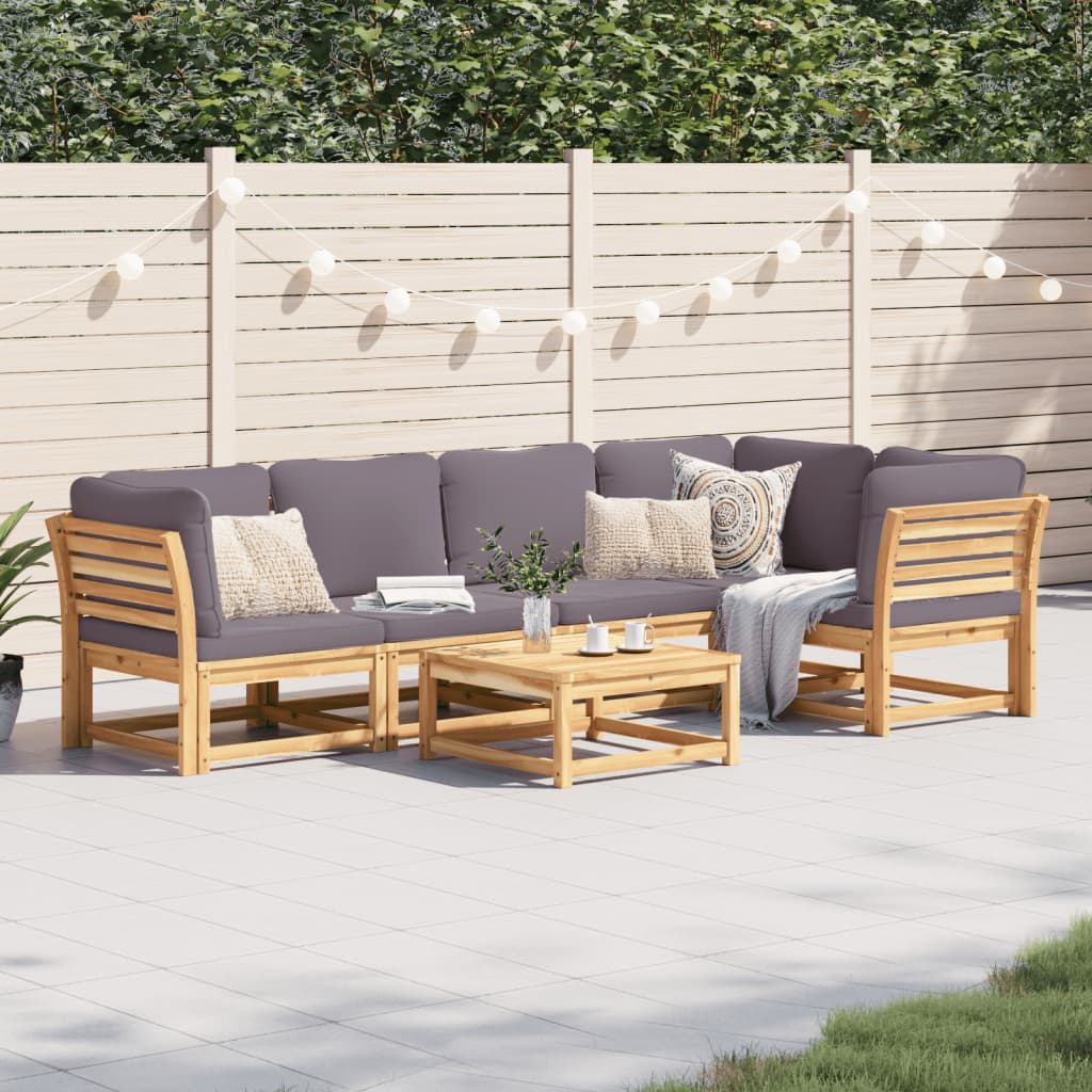 Salon de jardin 6 pcs avec coussins bois d'acacia solide